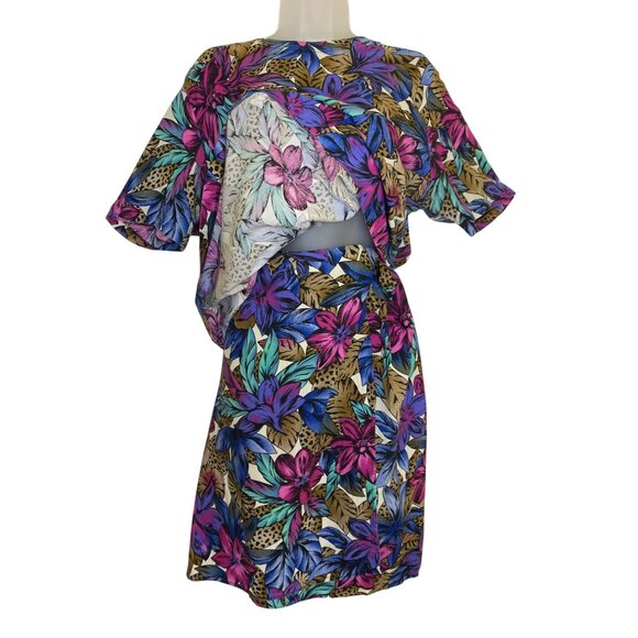 Vintage 1X Floral & Animal Print Wrap Skirt & Top Set Eighties Jungle Wild Fun - Picture 2 of 11